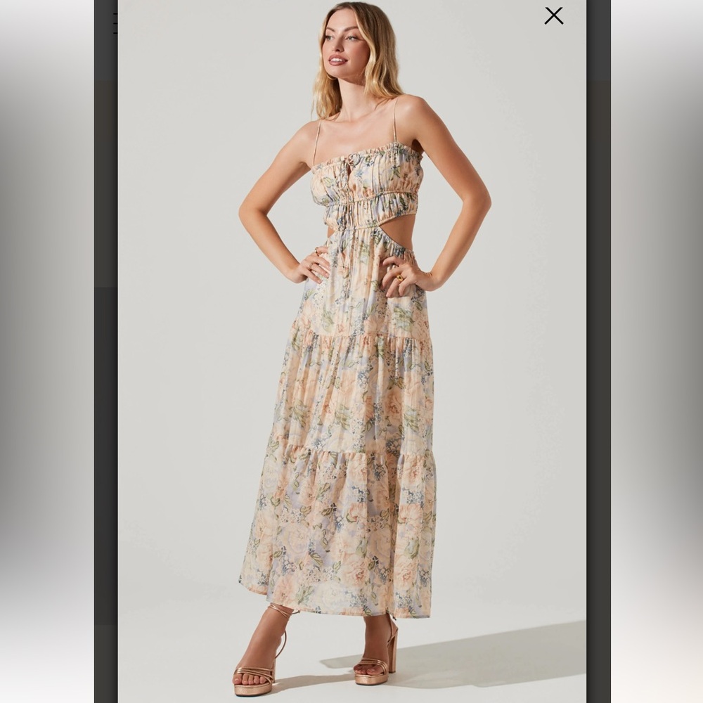 ASTR Odina Floral Smocked Tiered Midi Dress